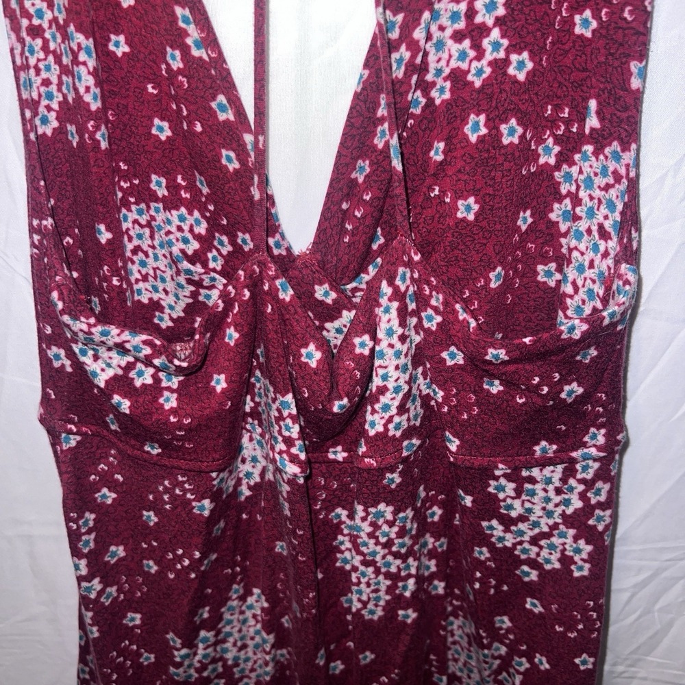 Free People Printed Mini Halter Dress Raspberry Red Boho Fairy Festival Small